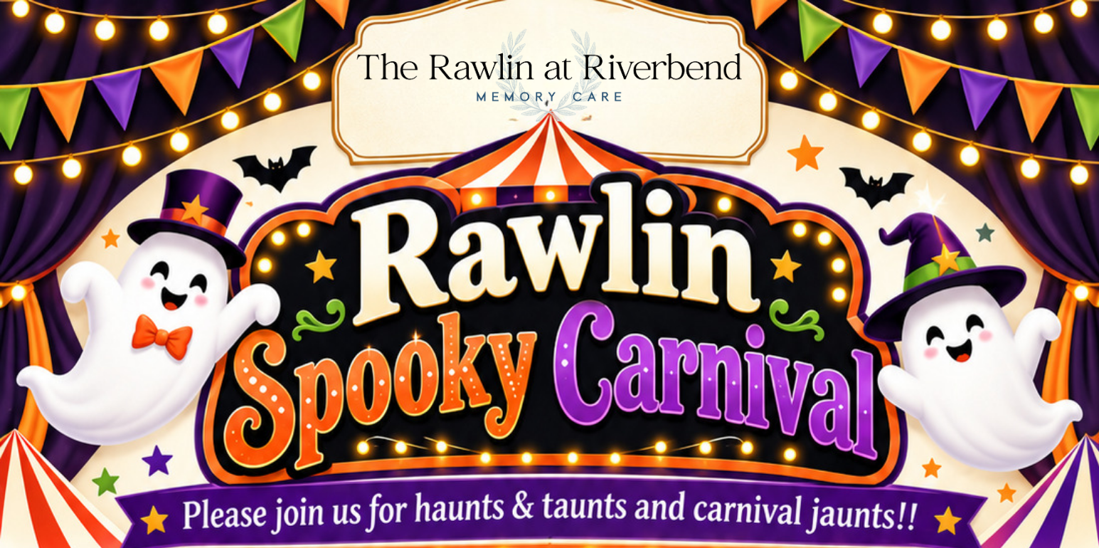 Rawlin Spooky Carnival Halloween event flyer with ghosts and pumpkins