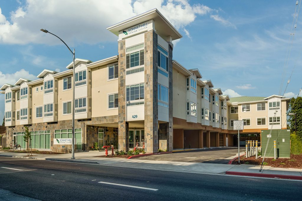 Modern senior living apartment building exterior