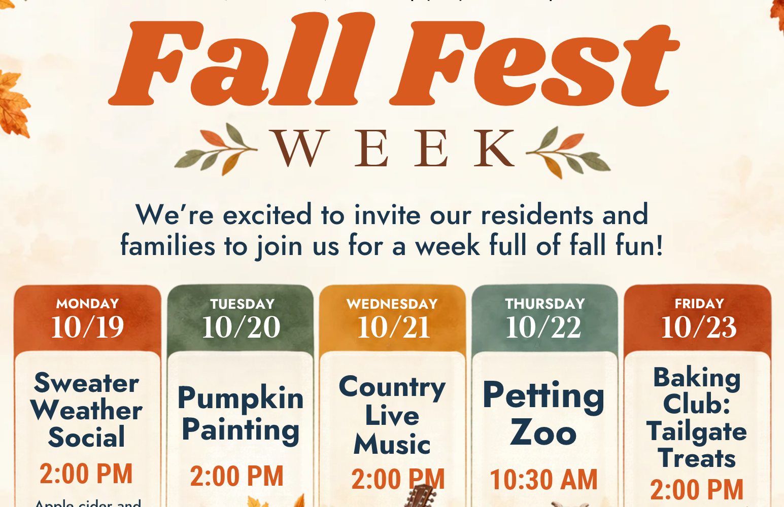 Fall Fest Week schedule at Laurel Vernon Hills