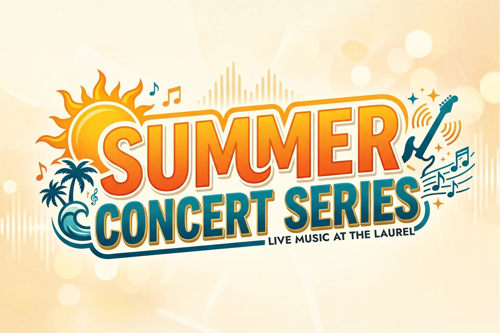 Summer Concert Series banner with sun and guitar